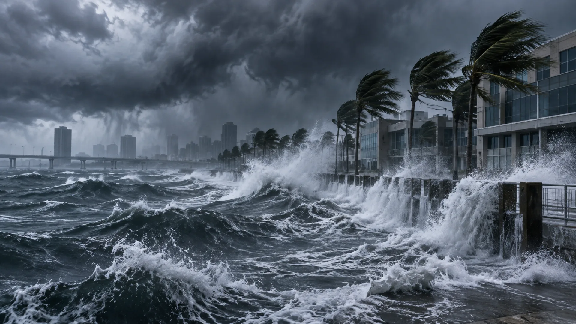 A powerful coastal hurricane bringing wind, rain and storm surge